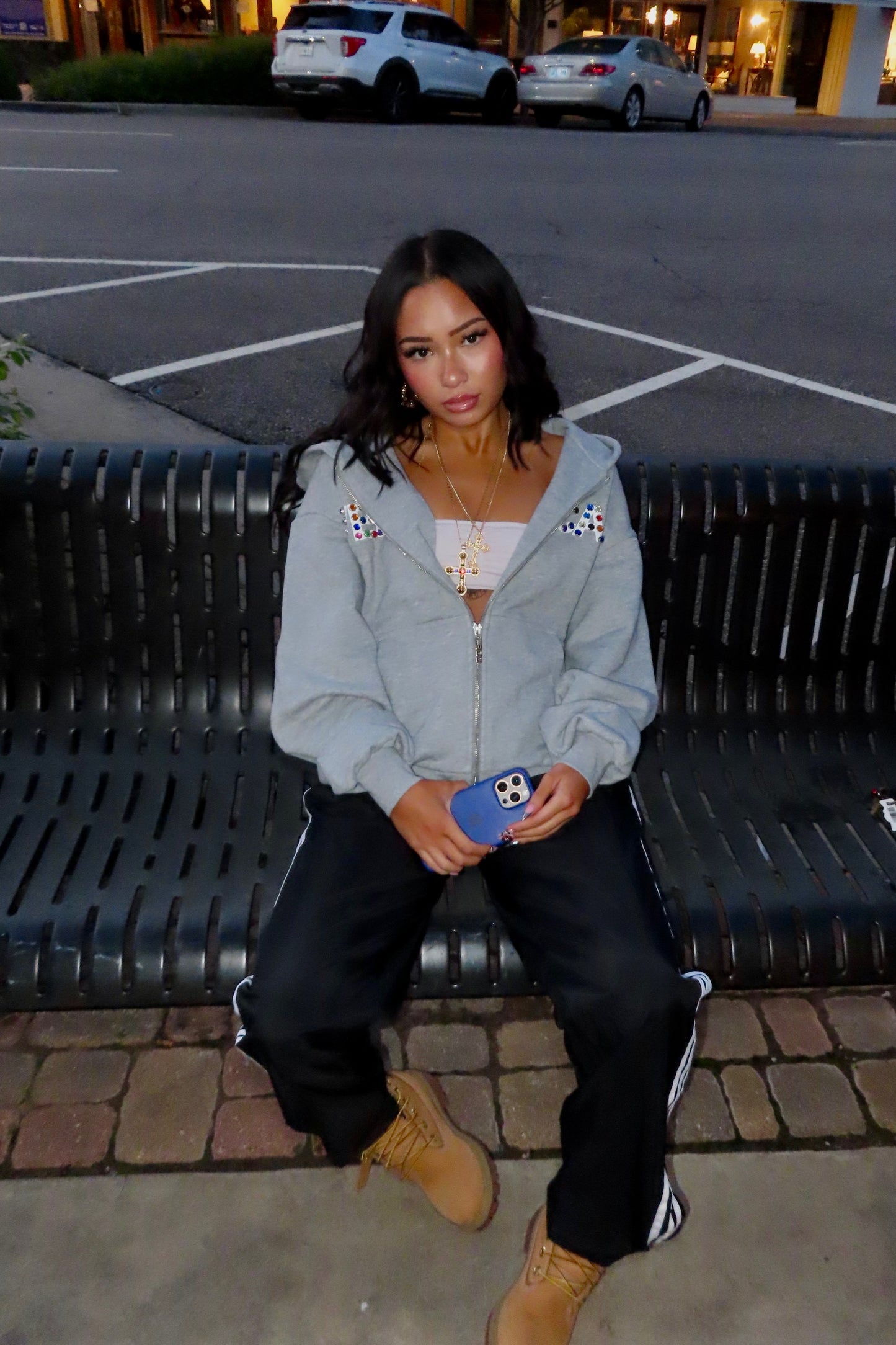 WeDontCare Gray Rhinestone Zipup